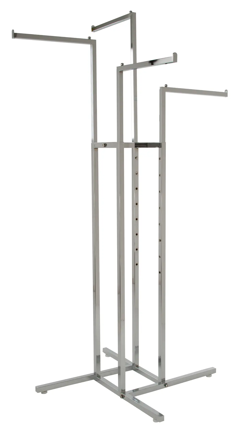 Chrome garment rack for retail apparel displays and stockroom use